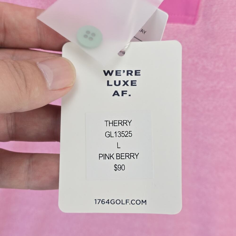 NWT Graham Luxe Polo Shirt Mens Large Pink Berry Therry GL 13525 Polyester Golf - Picture 5 of 11